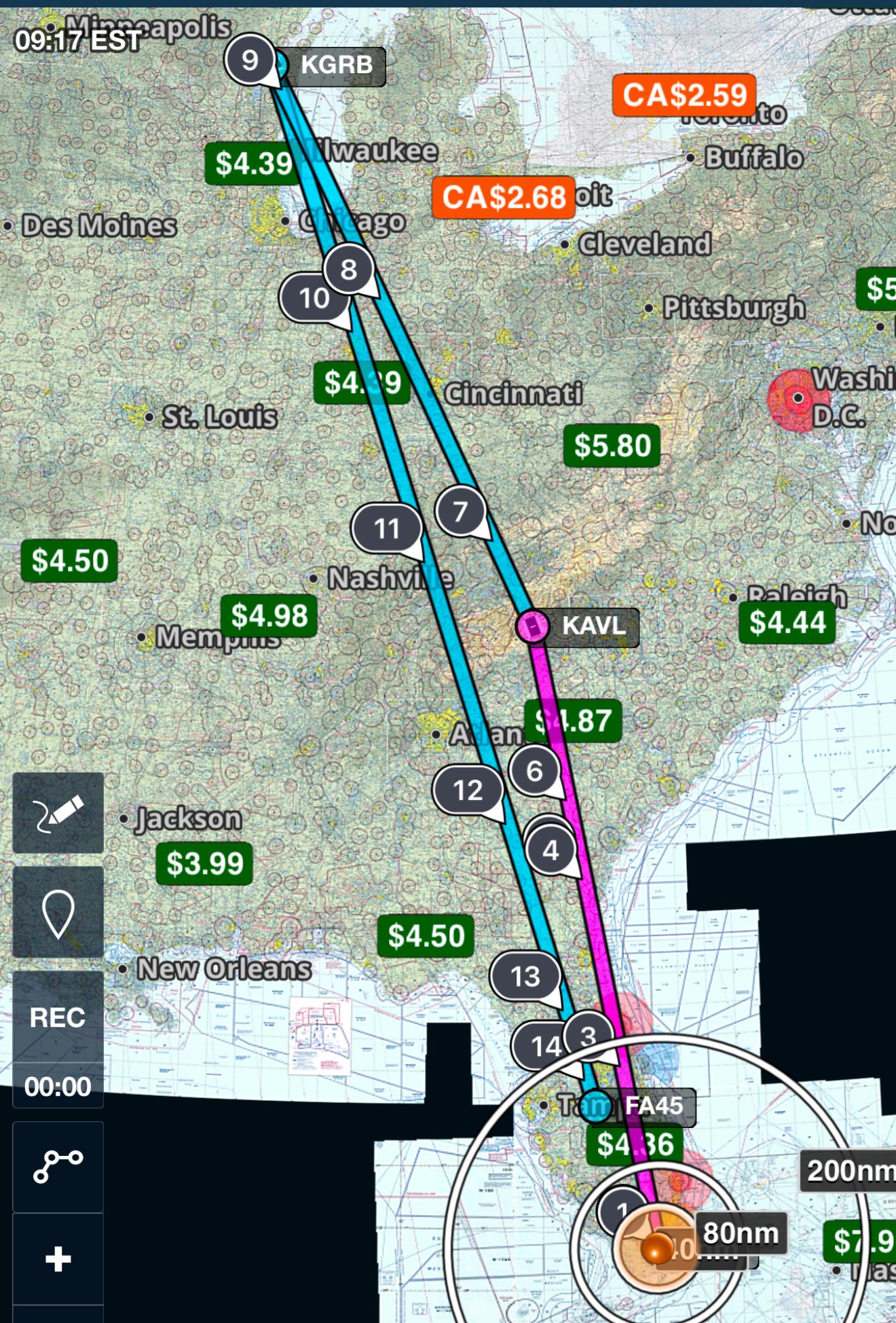 ForeFlight track of a cross country flight