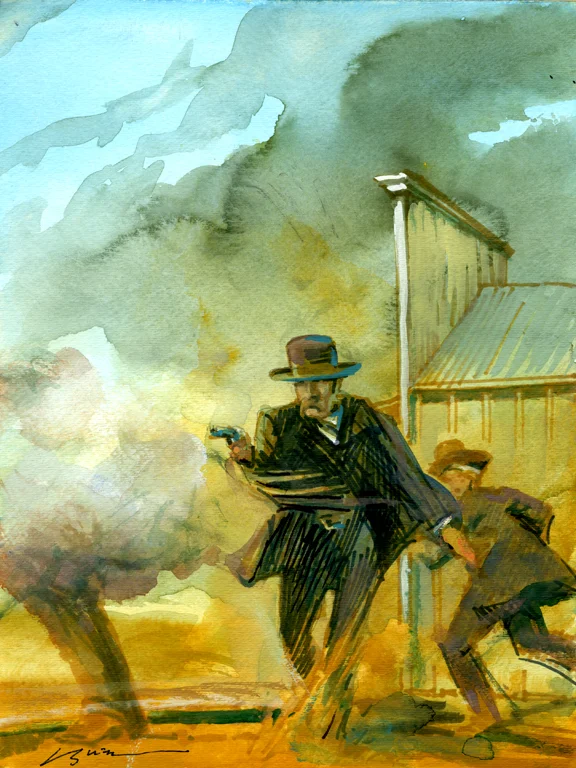 Wyatt Earp Gets To Fighting (While Ike Heads For The Exit, fine art print, 12 x 10, $50