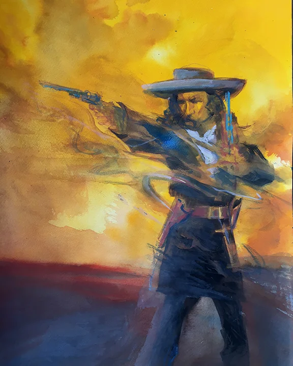 Hickok In His Prime, original gouache painting, 24"h x 18"w, FRAMED 33"h x 27"w PRICE: $1,500