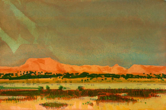 Topock Marsh, original gouache painting, 4"h x 6"w PRICE: $200