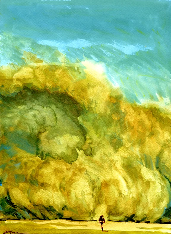 Into The Haboob, original gouache painting, 15'h x 11'w. PRICE: $525