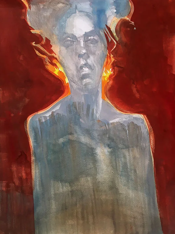 An Old Flame, original gouache painting, 24"h x 18"w PRICE: $1,250