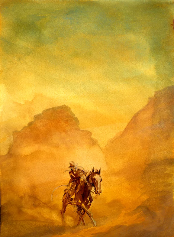 One Sum Buck Dust Storm, original gouache painting, 15"h x 10.5"w PRICE: $450
