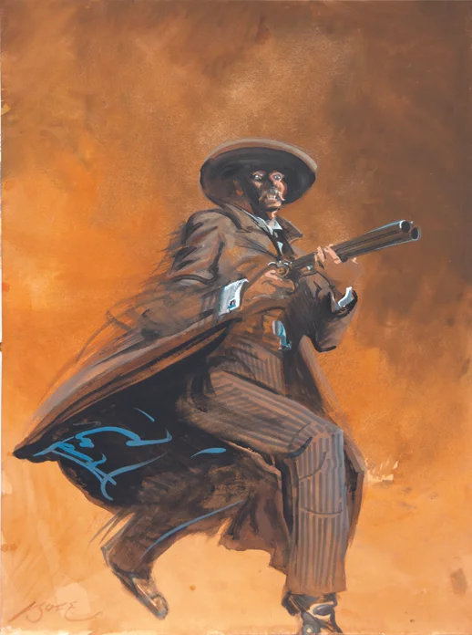 Doc Lunges, original gouache painting, image 23" x 18", FRAMED = $1,500