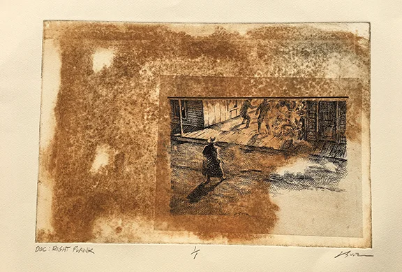 Doc: Right Flank, monoprint 1/1 pressed on Arches paper, 20" x 26" = $375
