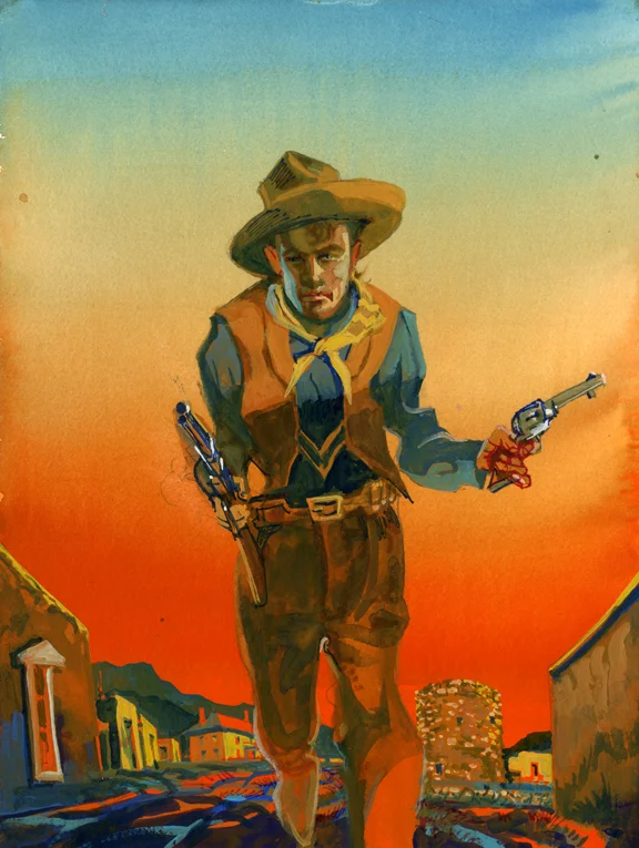 Billy Advances On The Street Of Blood, original gouache painting, 12"h x 9"w, PRICE: $400