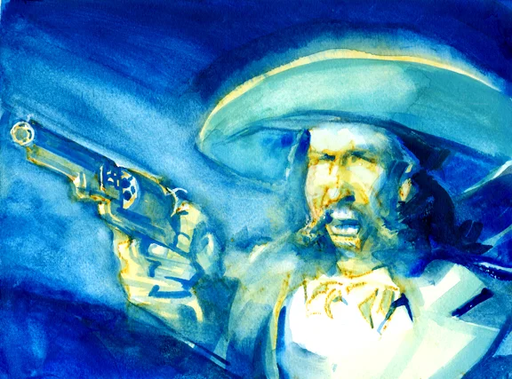 Wild Bill's Lamp Damnation, original gouache painting, 9"h x 12'w, FRAMED & PRICED: $525