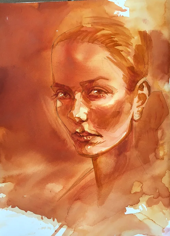 The Stunning Mary Agnes Mersmann, original gouache painting, 16"h x 12"w, FRAMED & PRICED: $750