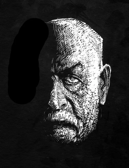 Wyatt's Last Look, original illustration on scraper board, 17.25"h x 12"w PRICE: $500