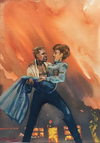 Wyatt Saves Sadie, original gouache painting, 14"h x 10"w, PRICE: $425