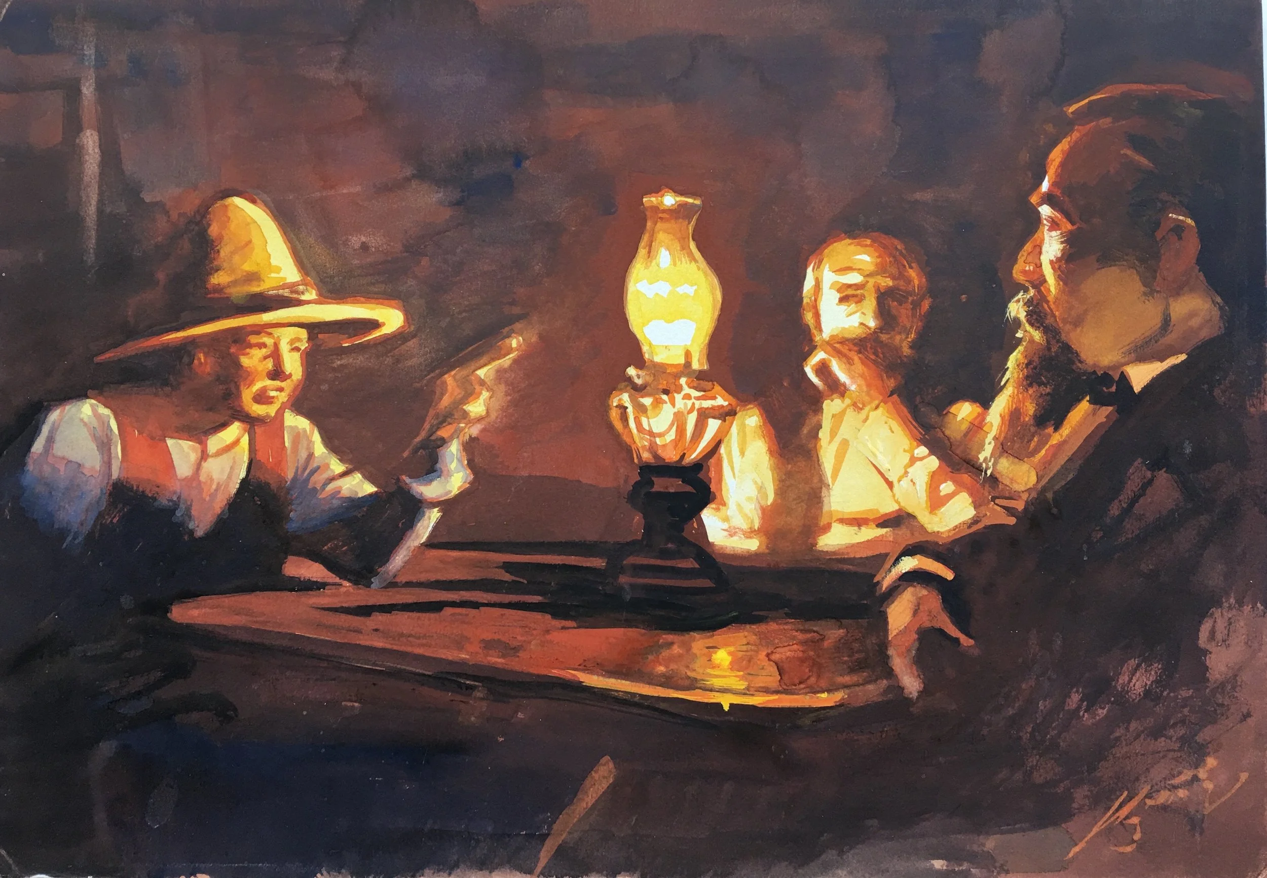 Kid Negotiates With Wallace, original gouache painting, 9.75"h x 14"w PRICE: $700
