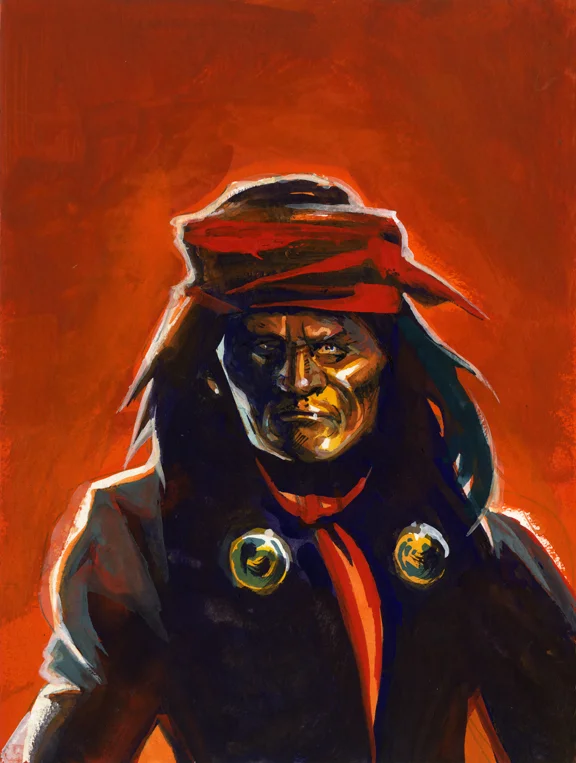 Geronimo Is Slightly More Than Ticked Off, original gouache painting, 12"h x 9"w PRICE: $600