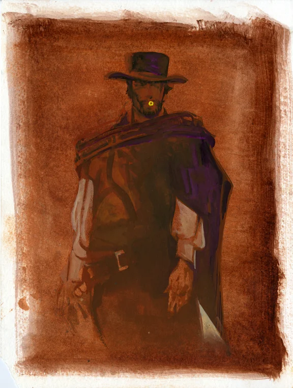 Clint Lit Up, Part II, original gouache painting, 12"h x 9"w PRICE: $400