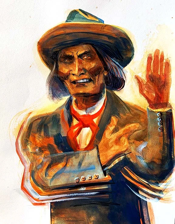 Hey Sold The Buttons Off His Coat, original gouache painting, 24"h x 18"w. PRICE: $1,250
