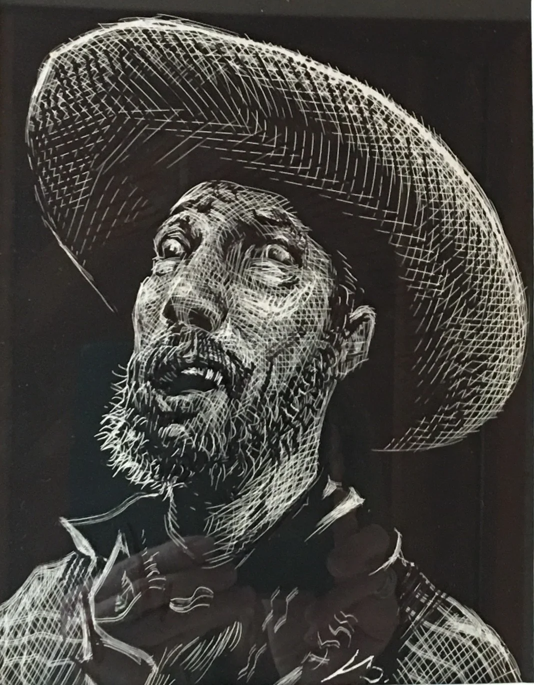 A Looky-Lew, original illustration on scraper board, 8.5"h x 6.5"w, FRAMED: 17.5"h x 15.5"w PRICE: $550