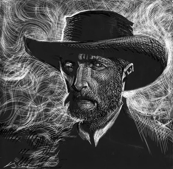 Ouch! Vincent Sans Ear, original illustration on scraper board, 11.25"h x 11.75"w, FRAMED: 20.5"w x 20.75"w PRICE: $1,100