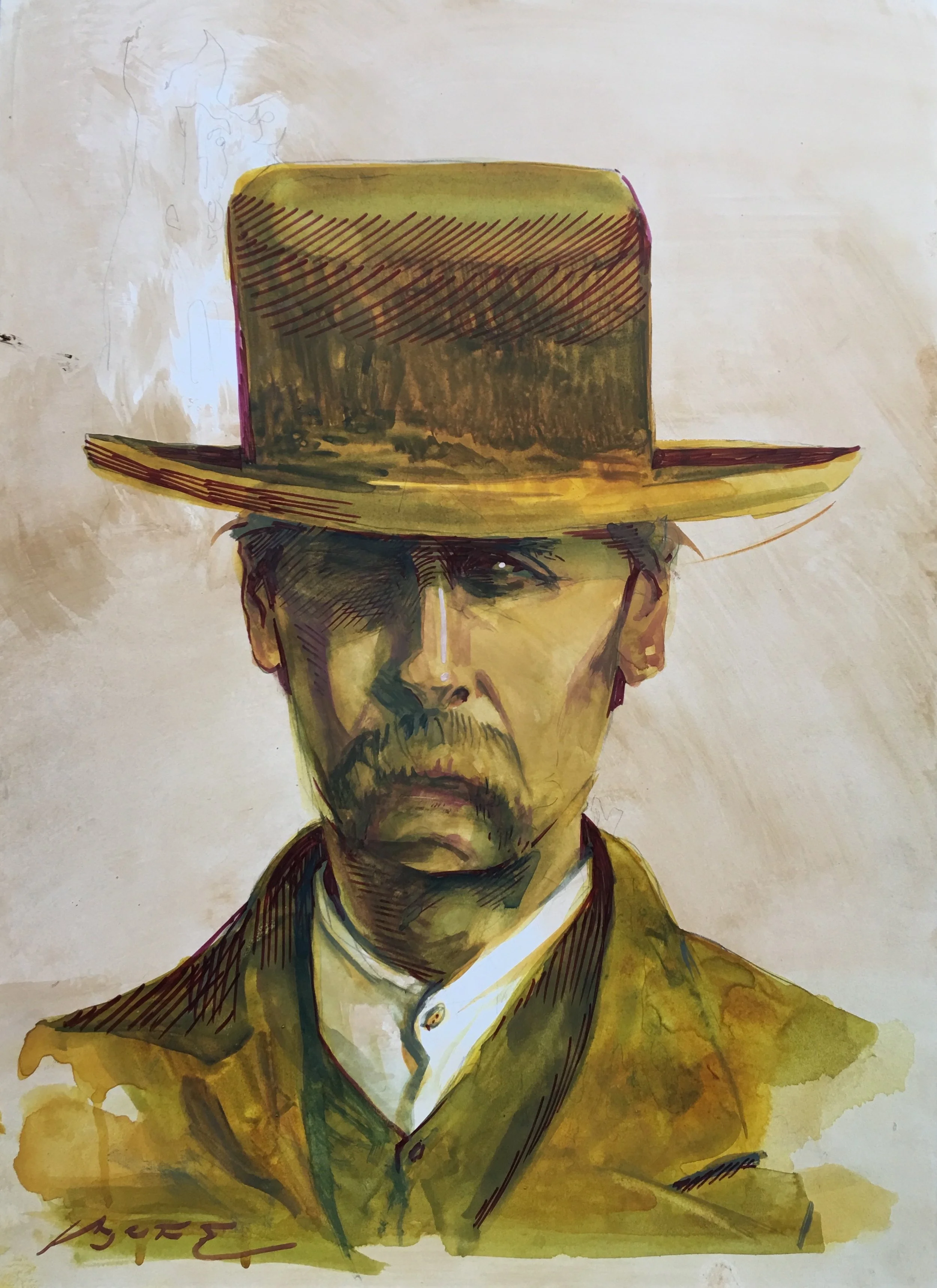 Wyatt The Gambler, original gouache painting on illustration board, 19.75"h x 14.5"w PRICE: $850