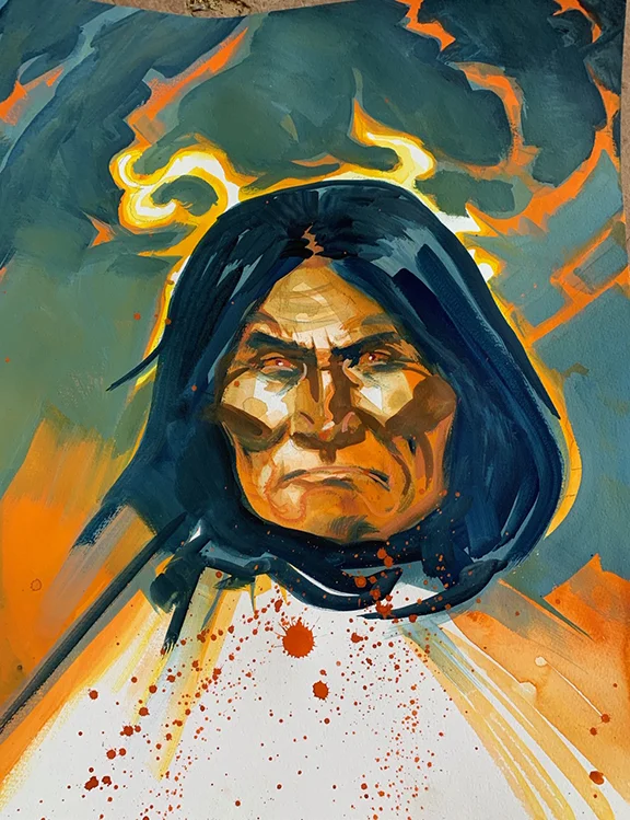 Geronimo The Cartoon Villain, original gouache painting, 20"h x 16"w PRICE: $875