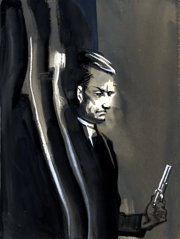 Peter's Gun, original gouache painting, 12"h x 9"w PRICE: $400