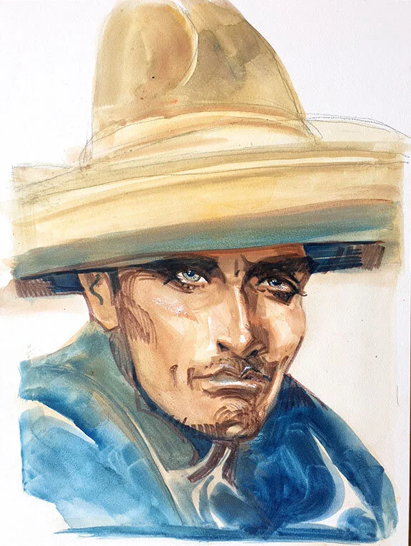 Ojos de Fairbanks, original gouache painting on aqua board, 12"h x 9"w PRICE: $400
