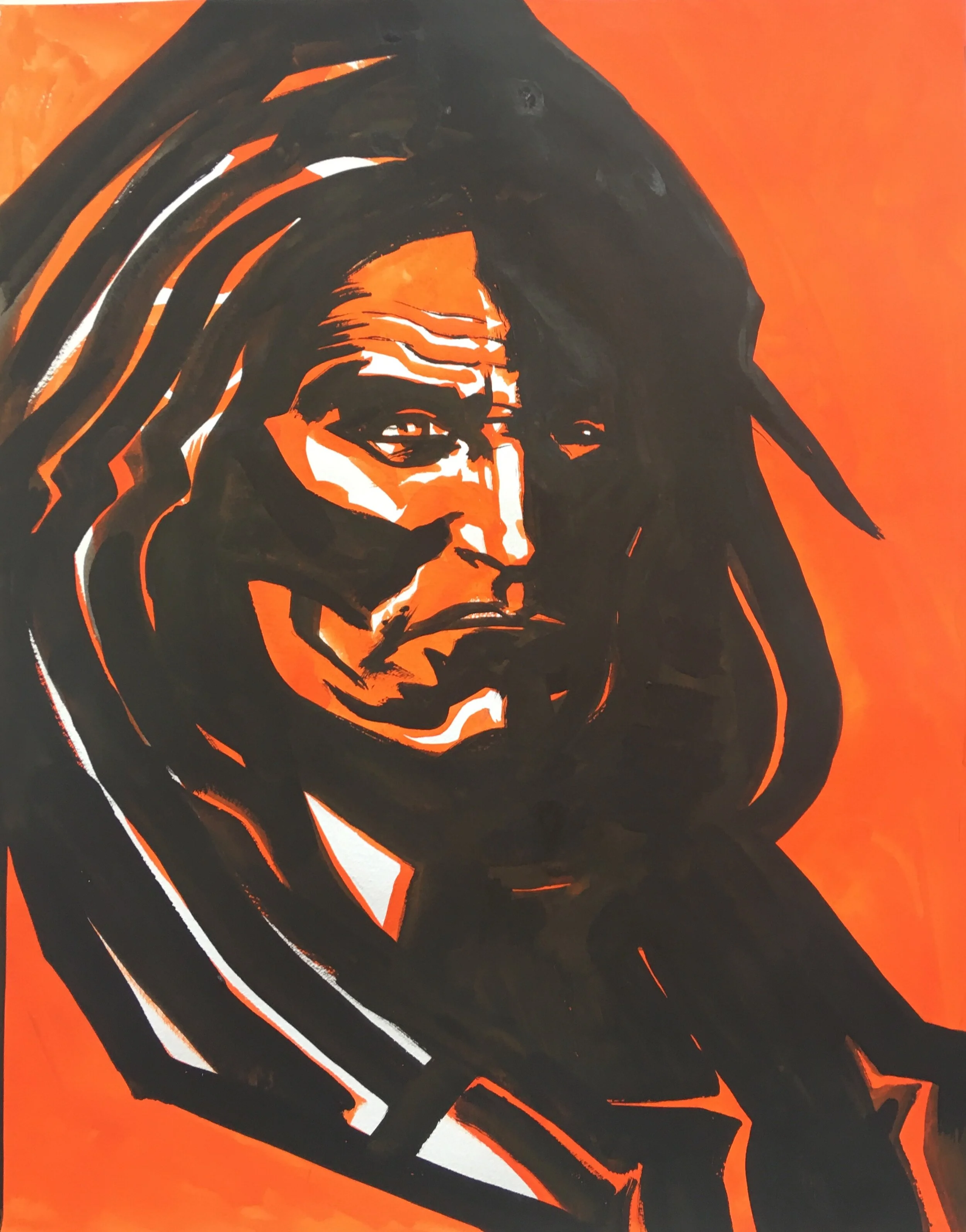 Geronimo Raging, original gouache painting, 20"h x 16"w PRICE: $875