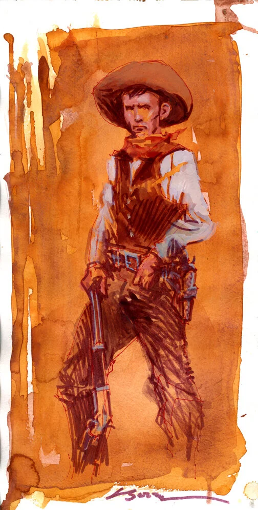 Bad Man George Blaine, original gouache painting, 15.75"h x 8"w PRICE: $425