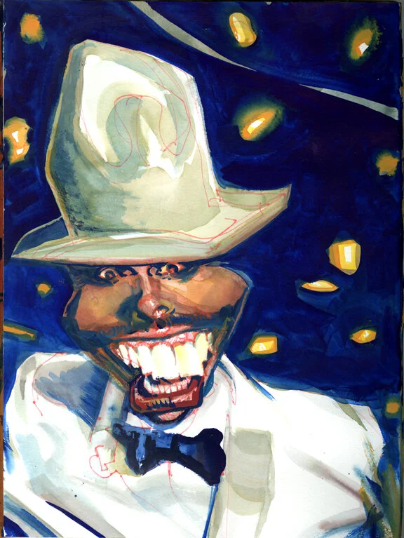 Chris Rock Rocks The House With A Pharrell Williams Lid, original gouache painting, 16"h x 12"w PRICE: $600