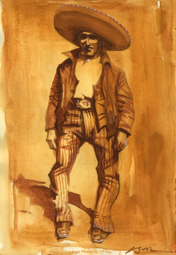 Bow-legged Vaquero, original gouache painting, 18"h x 12"w PRICE: $750