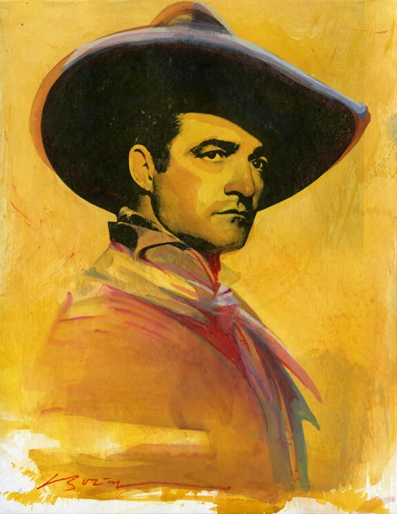 Tom Mix Ojos de Gringo, original gouache painting on archival print paper, 11" x 8.5"w PRICE: $400