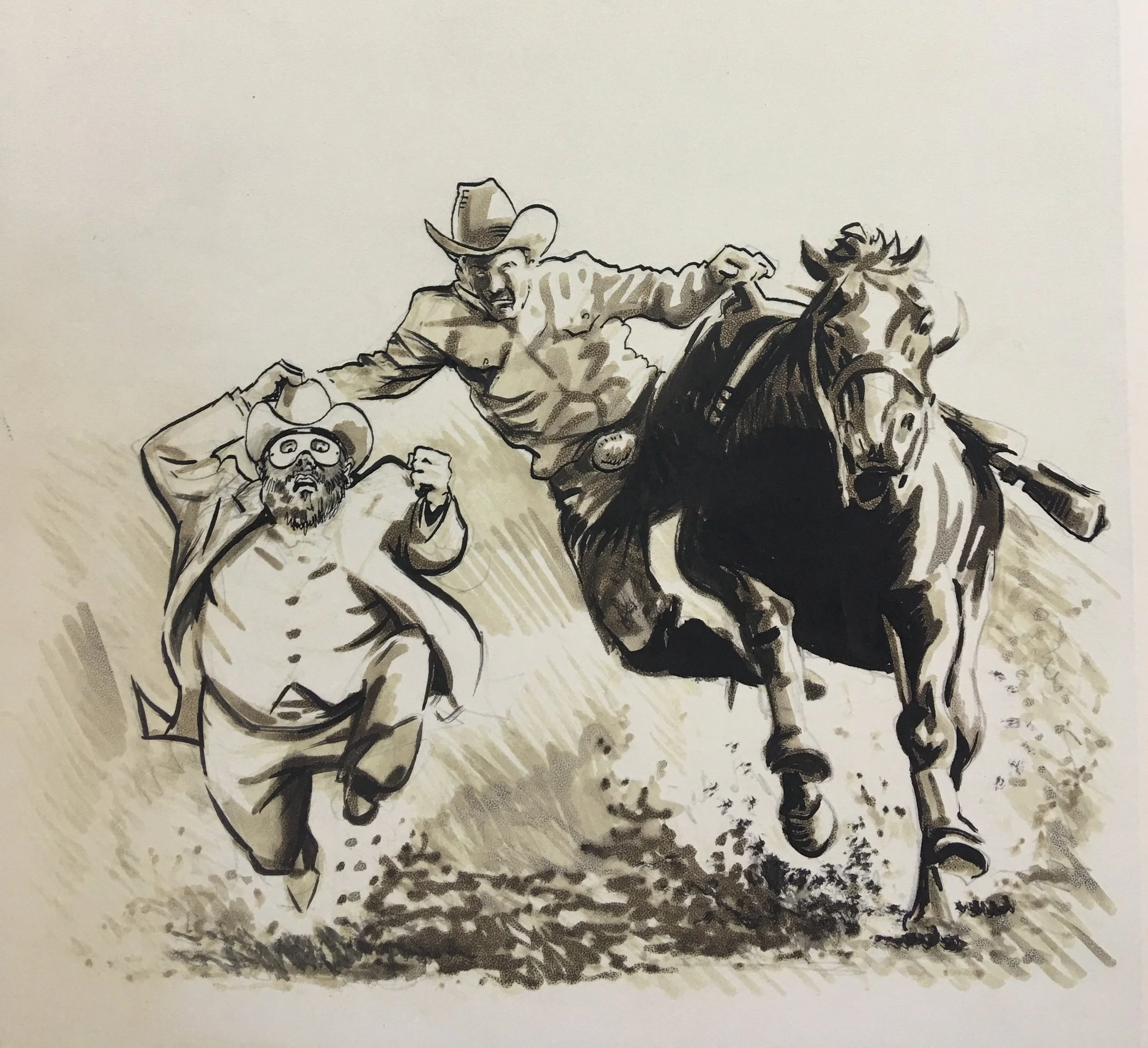 The Lone Arranger At A Bulldogging Event, original Grafix Duo-Shade illustration, approx 10"h x 9.75"w PRICE: $400