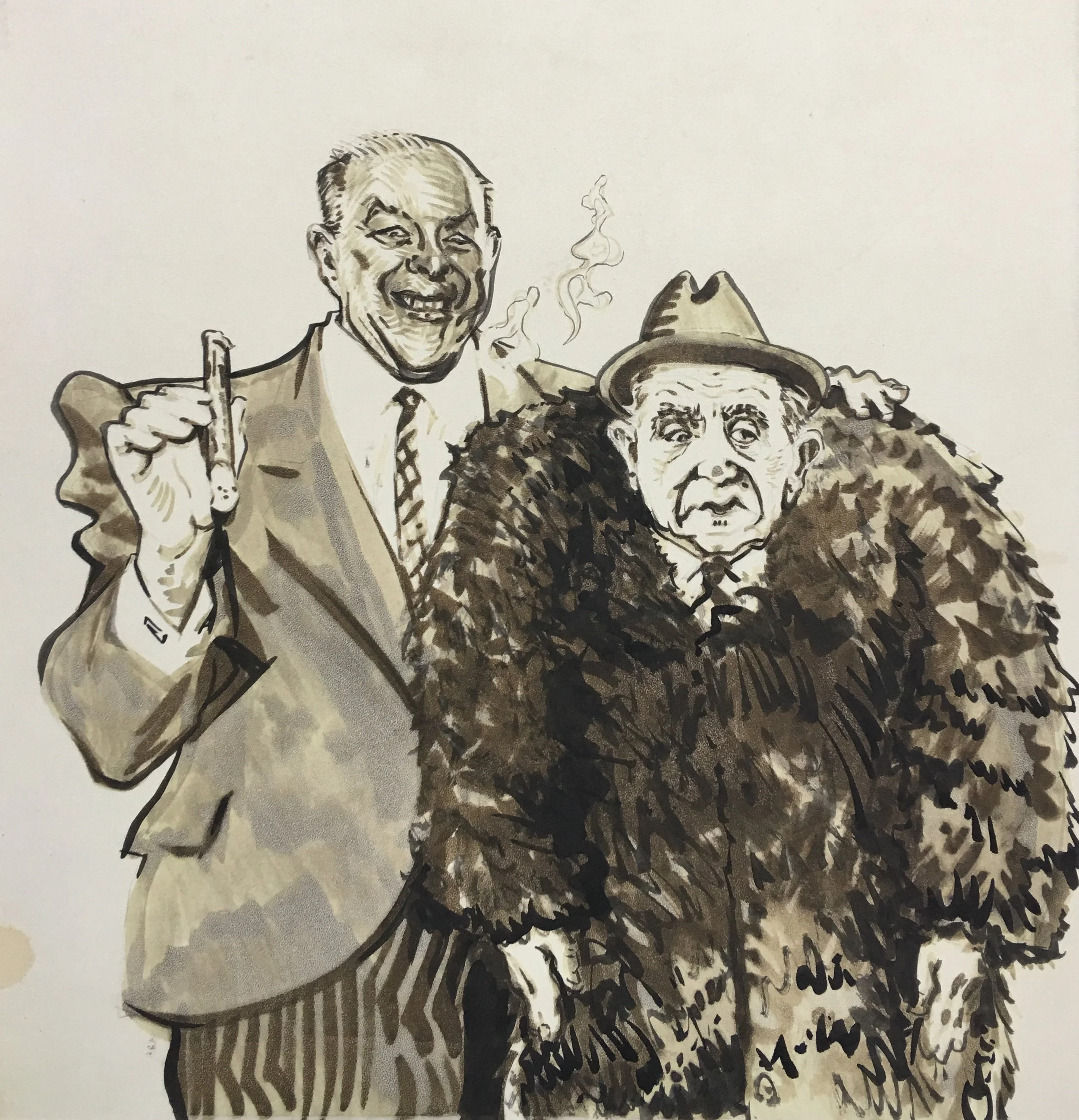 George Schultz & A Russia Leader, original Grafix Duo-Shade illustration, 12.5"h x 11.75"w PRICE: $450