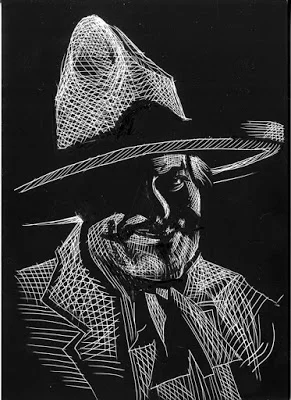 The Grinning Hacendado, original illustration on scratchboard, 7"h x 5"w PRICE: $250