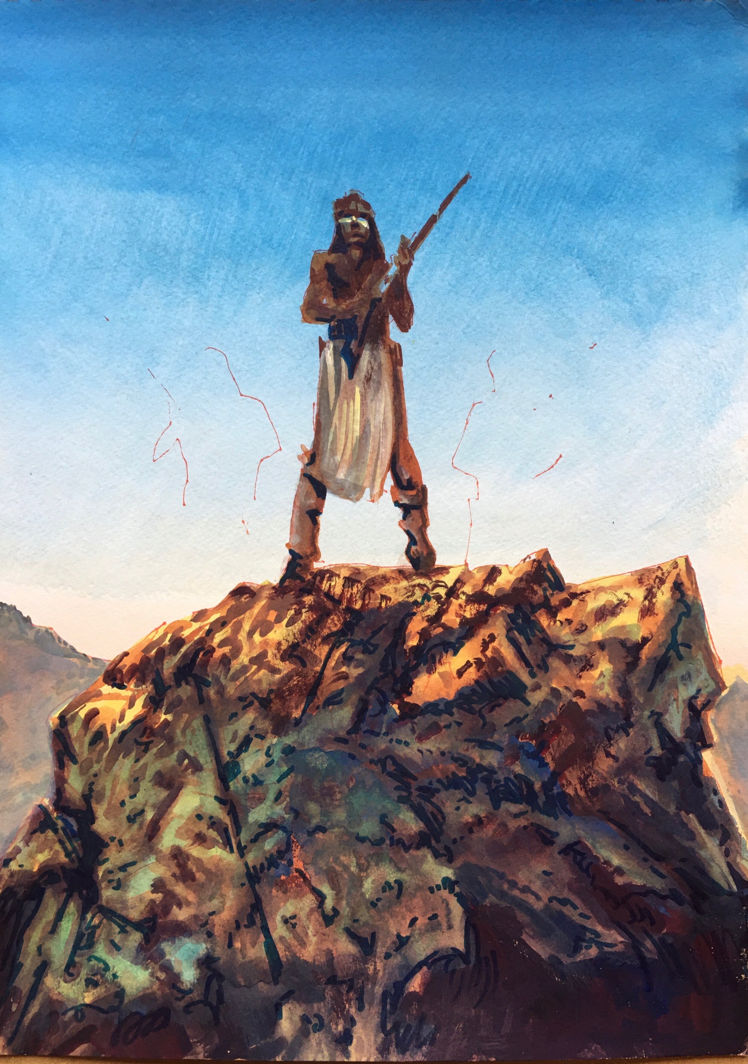 Master Of His Domain, original gouache painting, 15"h x 11"w FRAMED & PRICED: $850 - WESTERN SPIRIT EXHIBITION