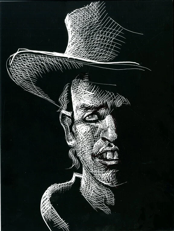 Doofus Billy, original scratchboard, 12' h x 9"w PRICE: $400