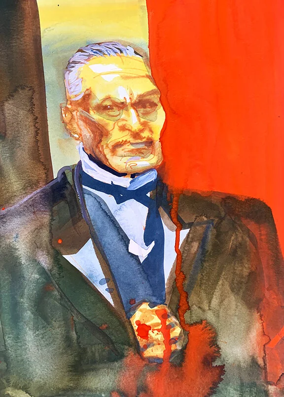 Huert's Bloody Fist, original gouache painting, 51"h x 11"w PRICE: $525