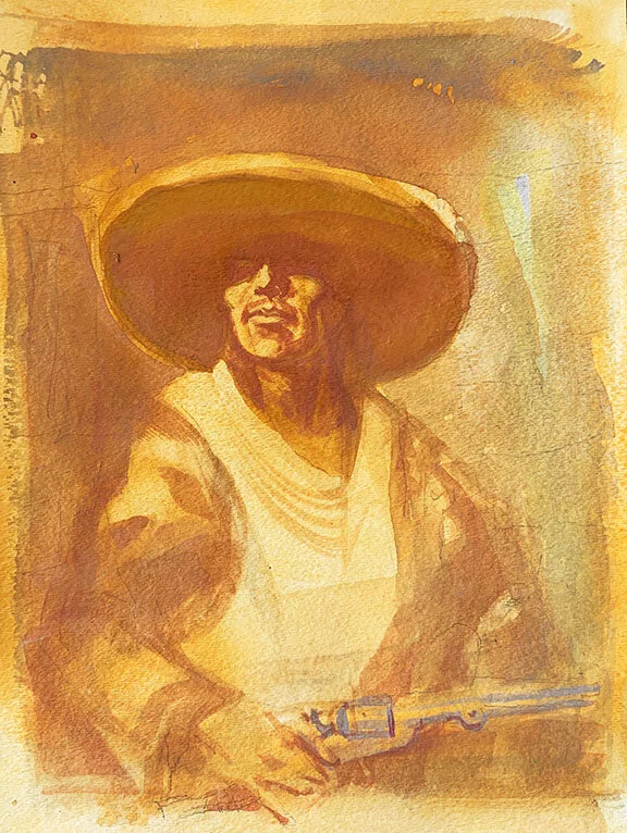 El Pendejo From The Only Known Photo, original gouache painting, 12"h x 9"w PRICE: $400