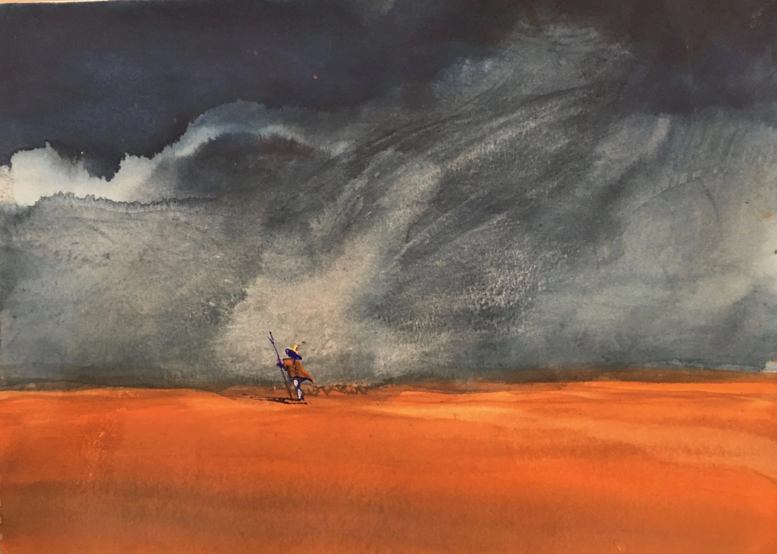 Pendejo On The Plain, original gouache painting, 11"h x 15"w PRICE: $525