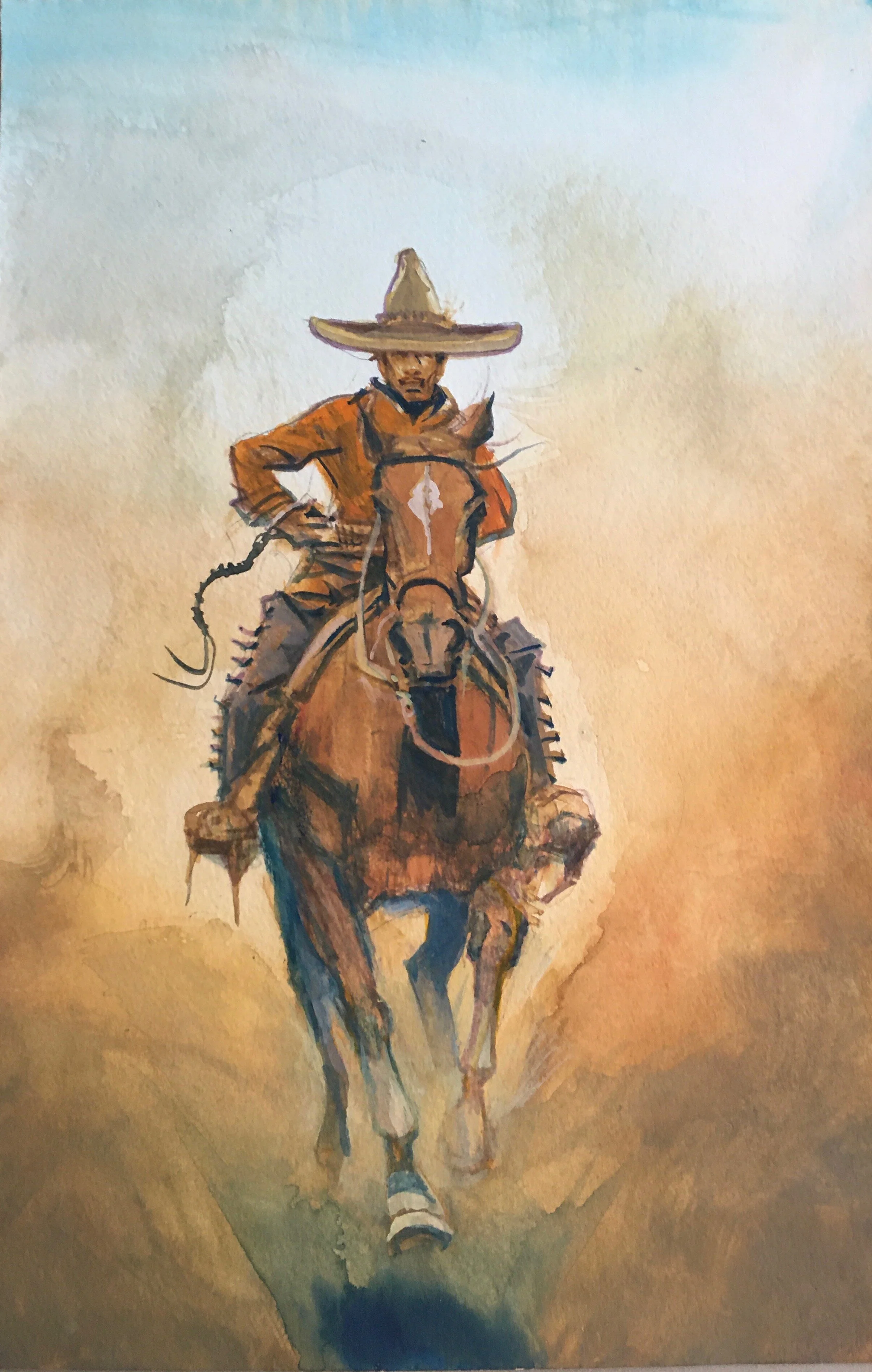 The Lone Rurale, original gouache painting, 18'h x 12"w PRICE: $750