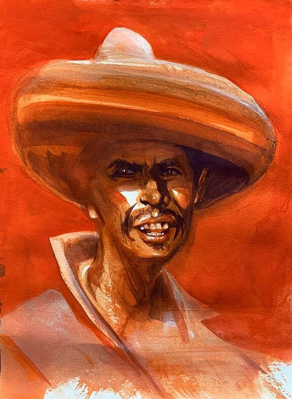 El Pendejo In Red, original gouache painting, 15"h x 11"w PRICE: $525