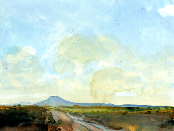 Bozecards Landscapes #3, original gouache painting, 9"h x 12"w PRICE: $400