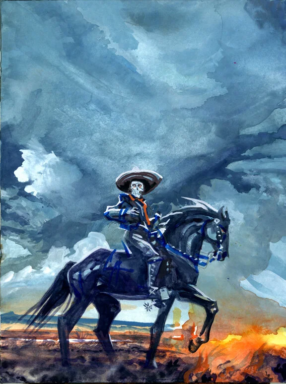 Death Rides A Big Black Horse, original gouache painting, 12"h x 9"w PRICE: $400