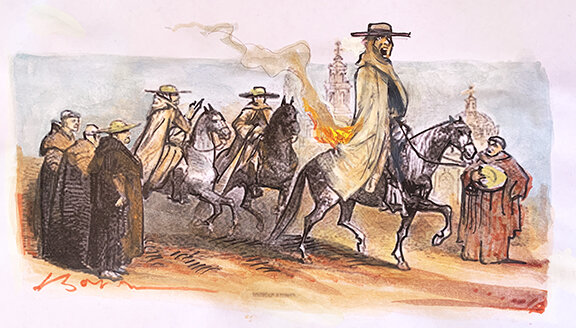 Blazing Saddles, Indeed, original gouache painting, 8.5"h x 11"w PRICE: $375