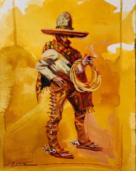 Huaraches Vaquero, original gouache painting, 12"h x 9"w PRICE: $400