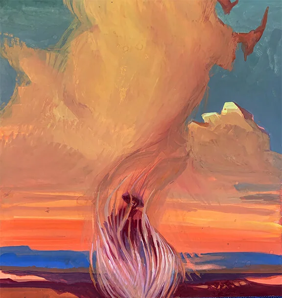 Pendejo Rising, original gouache painting, 12" x 12" PRICE: $425