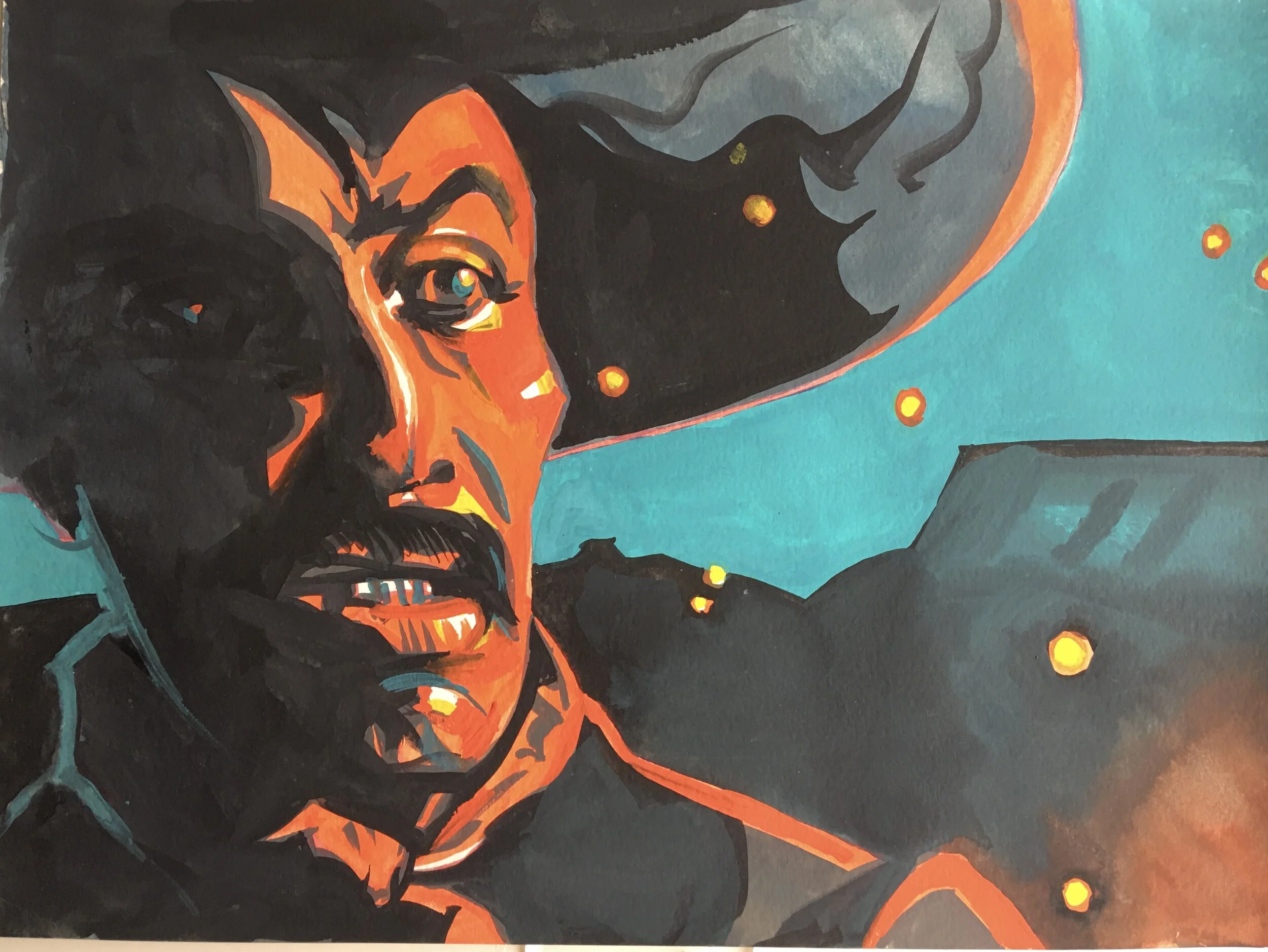 Tell Me A Story Pendejo, original gouache painting, 11'H x 15"w PRICE: $525