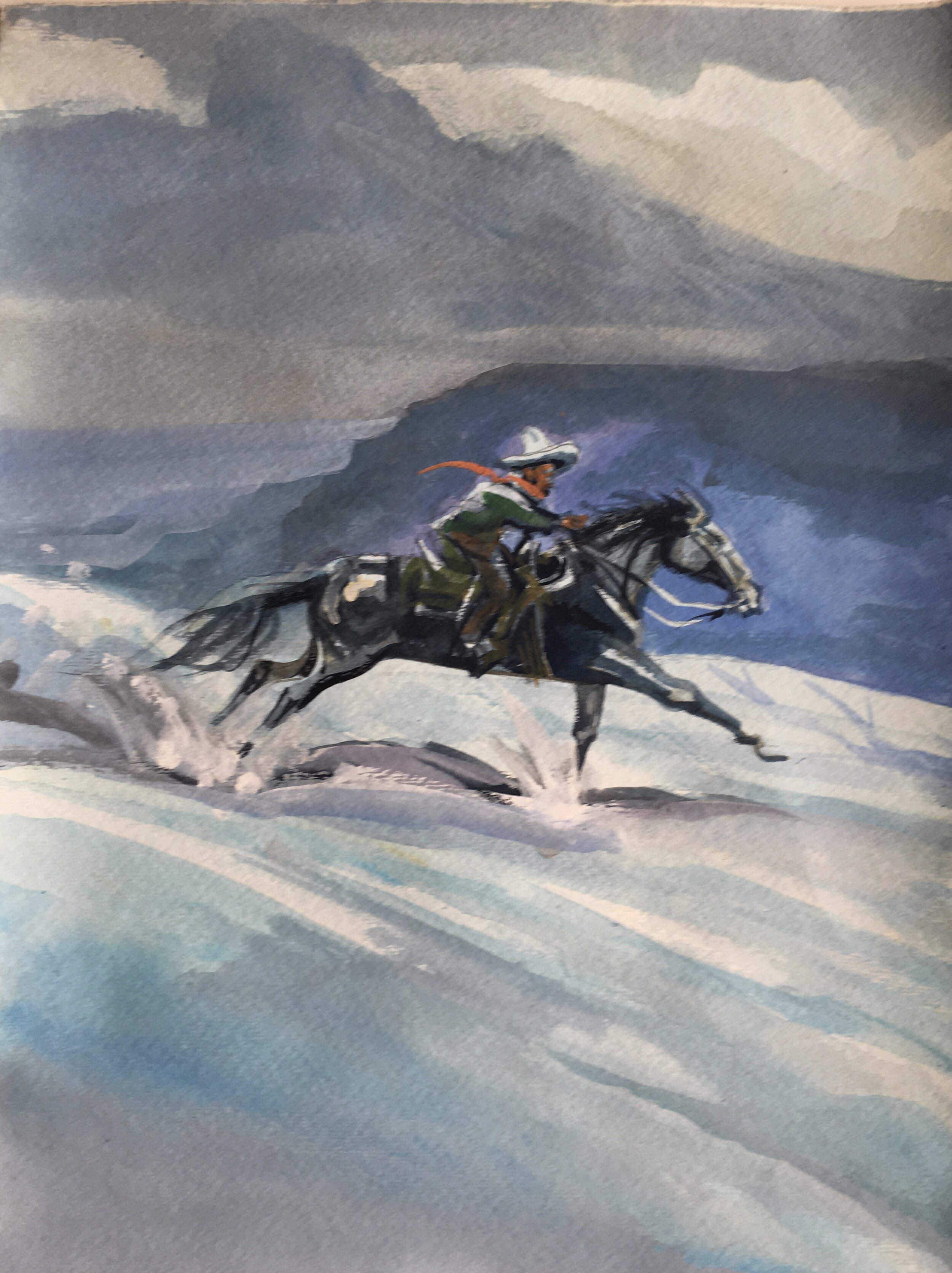 Snow Piercer, original gouache painting, 12'h x 9"w PRICE: $400