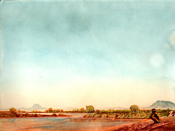 On The Banks of The Gila, original gouache painting, 12"h x 16"w PRICE: $600