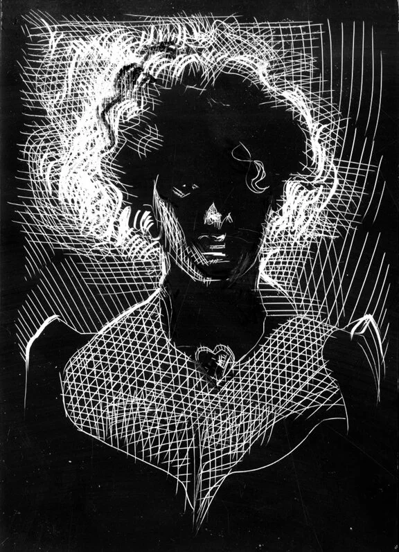 Wild Women of The West, Study #2, original illustration on scratchboard, 7"h x 5"w, 2021 Price $250
