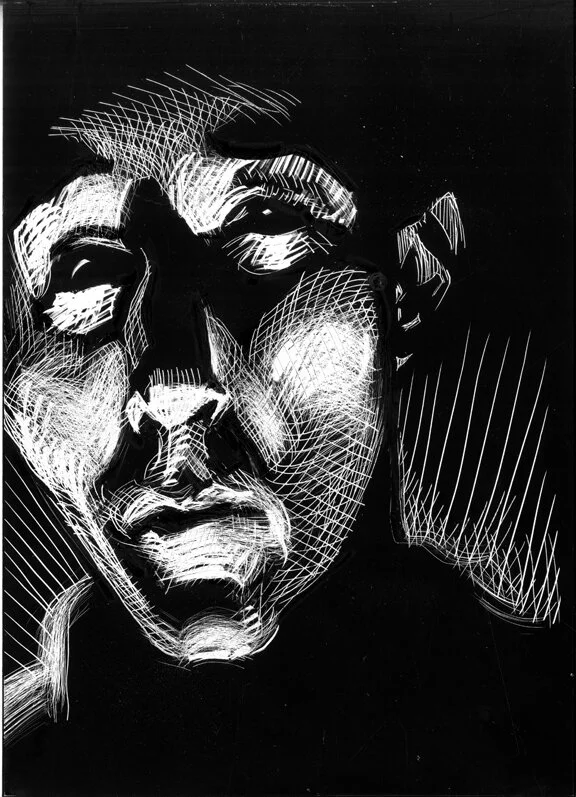 Guilty As Charged, original illustration on scratchboard, 7 "h x 5"w, 2021 PRICE: $250