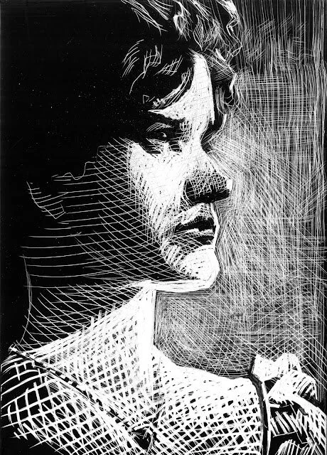 Lil' Miss Determination, original scratchboard, 7"h x 5"w, 2021 PRICE: $250